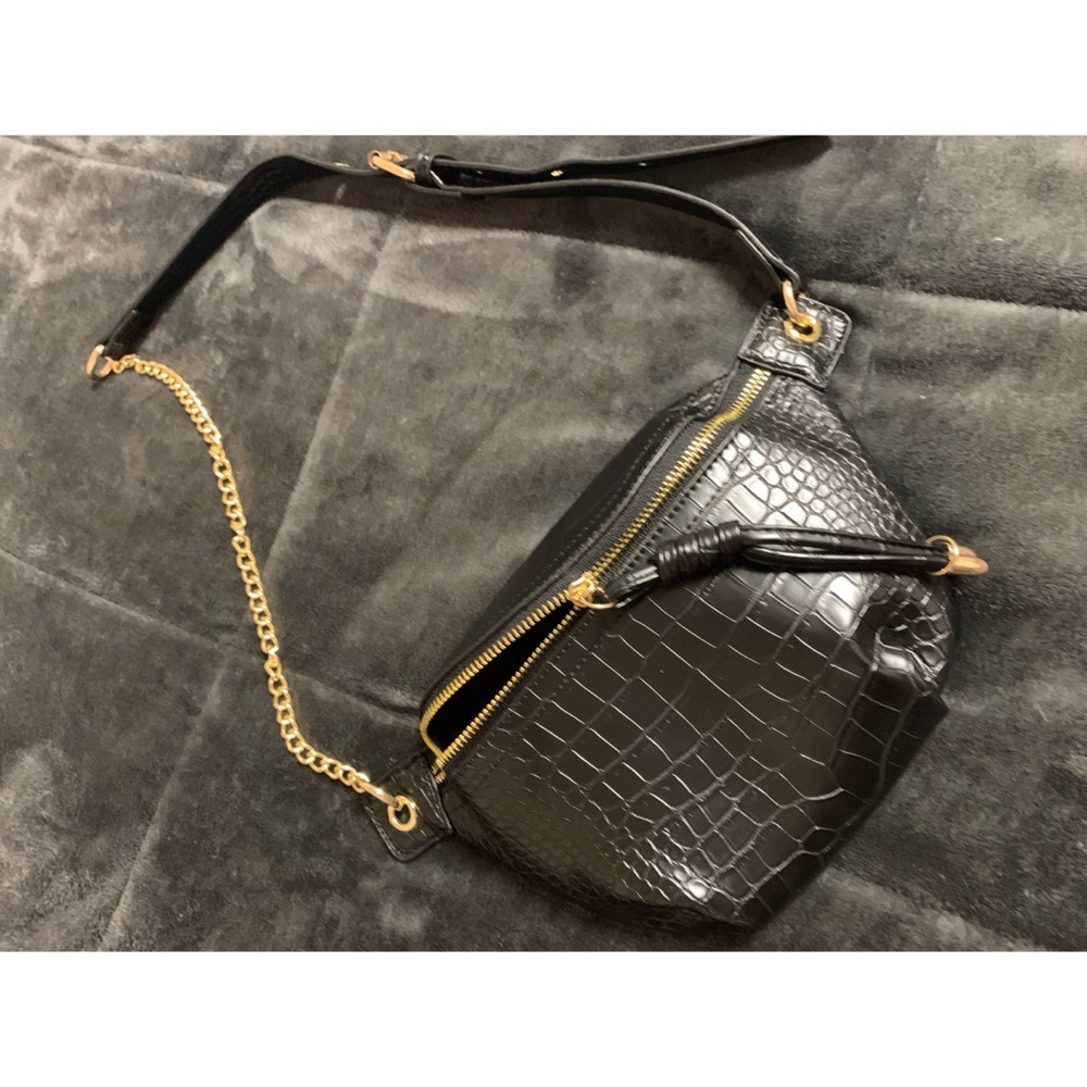 Black croc bum/hobo bag